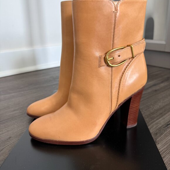 Veronica Beard Viv Booties Natural Leather Upper Ankle Heeled Buckle Boots 8 - Picture 4 of 7